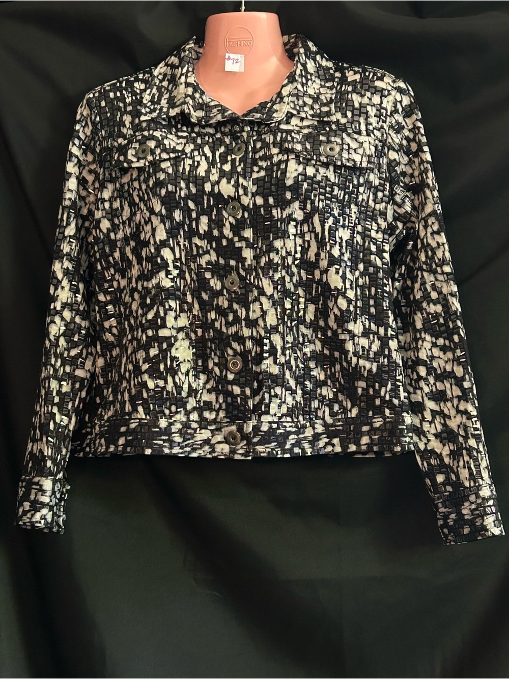 Notations Vintage Women’s Textured Black & White Button-Front Jacket Petite MD